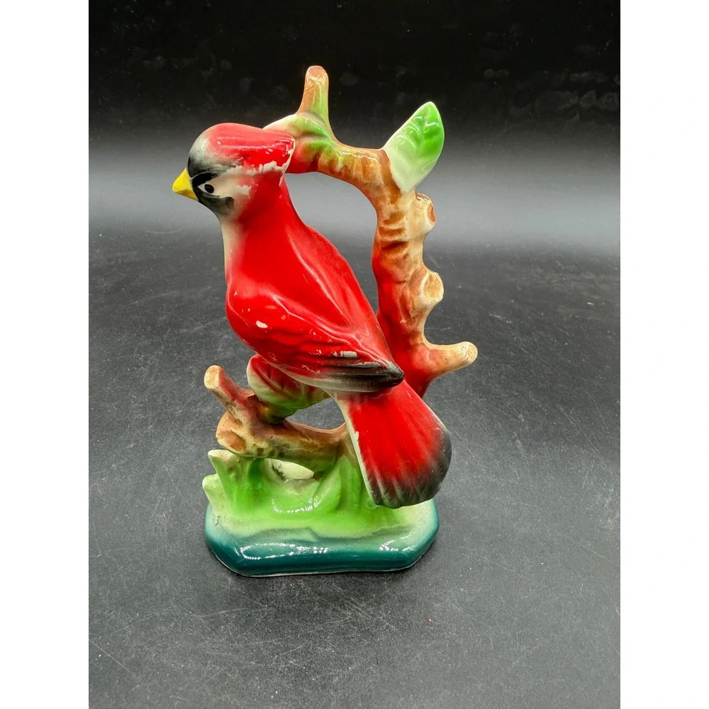 Vintage McLellan's Red‎ Cardinal Bird Ceramic Figurine on Branch Statue Decor